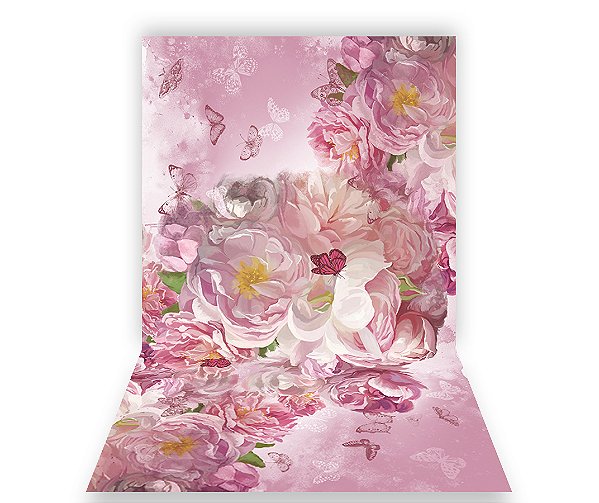 Fundo Fotográfico 1,50 x  2,70 - Gestante Rosas e Borboletas Fine Art 063