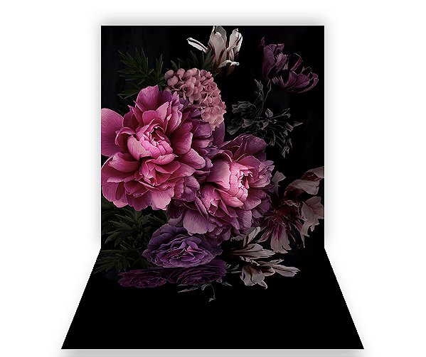 Fundo Fotográfico 1,50 x  2,70 - Gestante Flores Fundo Preto 085