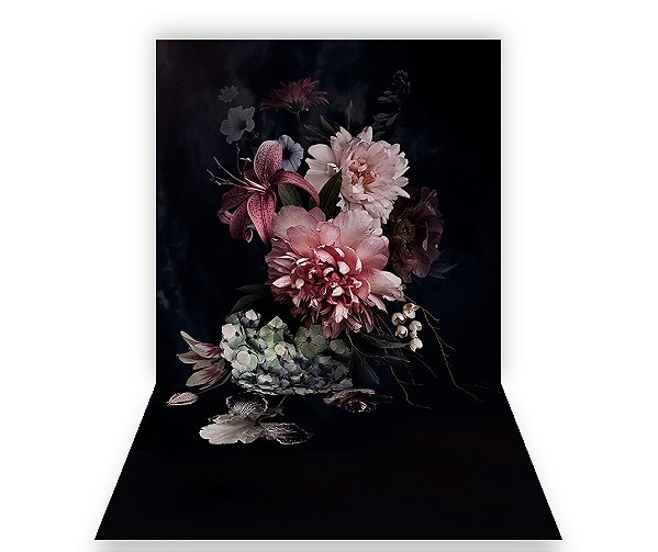 Fundo Fotográfico 1,50 x  2,70 - Gestante Floral Fundo Preto 086