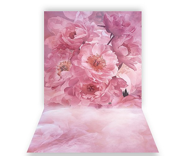 Fundo Fotográfico 1,50 x  2,70 -  Gestante Flores Rosa Efeito Esfumaçado 092