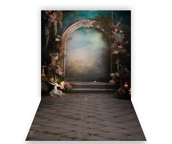 Fundo Fotográfico 1,50 x  2,70 - Ensaio Gestante Fineart Arco de Flores 119