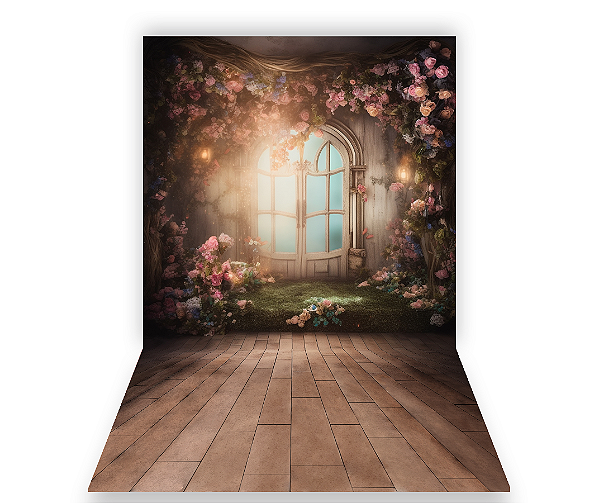 Fundo Fotográfico 1,50 x  2,70 - Ensaio Gestante Janela com Flores 120