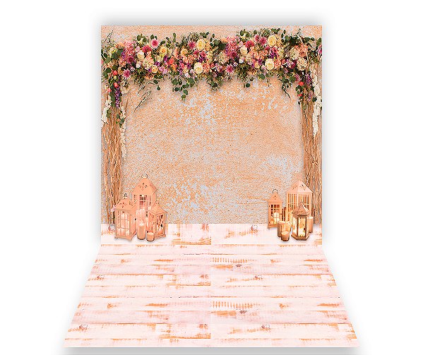Fundo Fotográfico 1,50 x  2,70 - Efeito Parede com Arco Floral 139