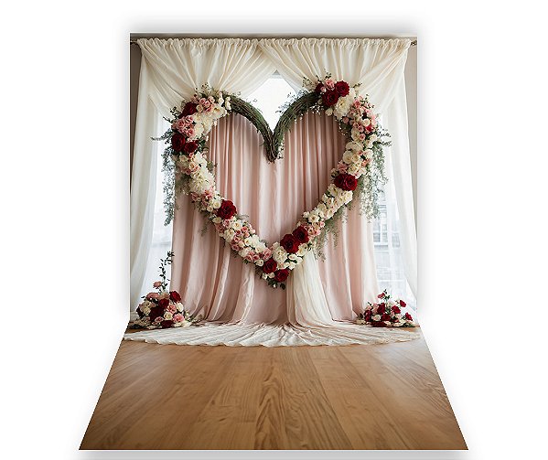 Fundo Fotográfico 1,50 x  2,70 - Coração Rústico com Flores 154