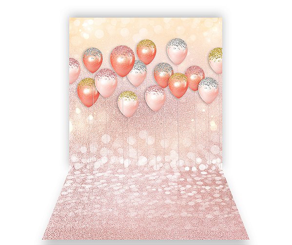Fundo Fotográfico 1,50 x  2,70 - Balões Rose Gold 002