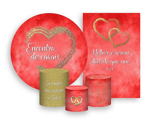 Kit 2 Painéis De Festa + Trio De Capas Cilindro - Encontro de Casais Coração Dourado 008