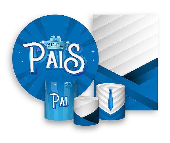 Kit 2 Painéis De Festa + Trio De Capas Cilindro - Dia dos Pais Azul Retrô 011