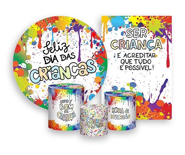 Kit 2 Painéis De Festa + Trio De Capas Cilindro - Dia das Crianças Pingos de Tinta 012