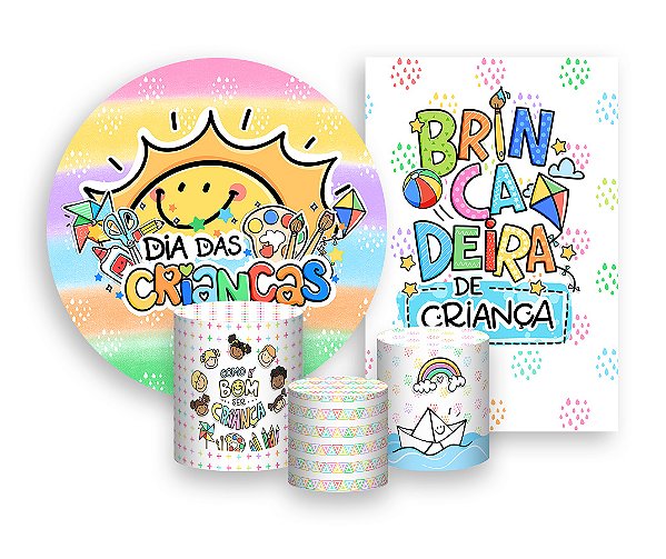 Kit 2 Painéis De Festa + Trio De Capas Cilindro - Dia das Crianças Colorido 013