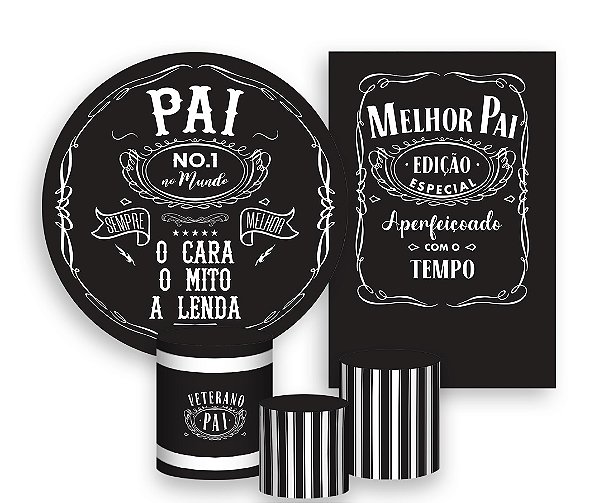 Kit 2 Painéis De Festa + Trio De Capas Cilindro - Dia dos Pais Preto e Branco 019