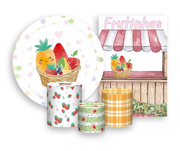 Kit 2 Painéis De Festa + Trio De Capas Cilindro - Barraquinha de Frutas 001
