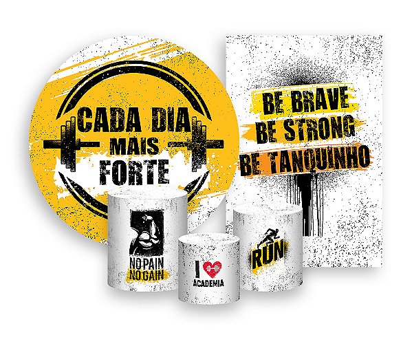 Kit 2 Painéis De Festa + Trio De Capas Cilindro - Academia Amarelo 005