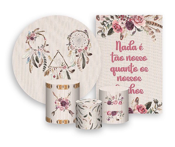 Kit 2 Painéis De Festa + Trio De Capas Cilindro - Filtro dos Sonhos Floral 009