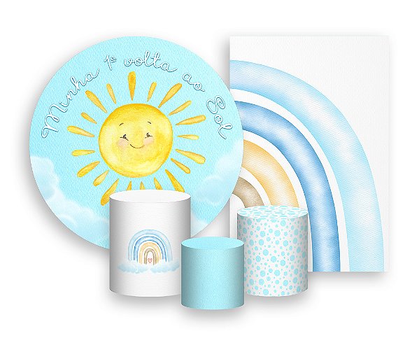 Kit 2 Painéis De Festa + Trio De Capas Cilindro - Primeira Volta ao Sol Céu Azul 010