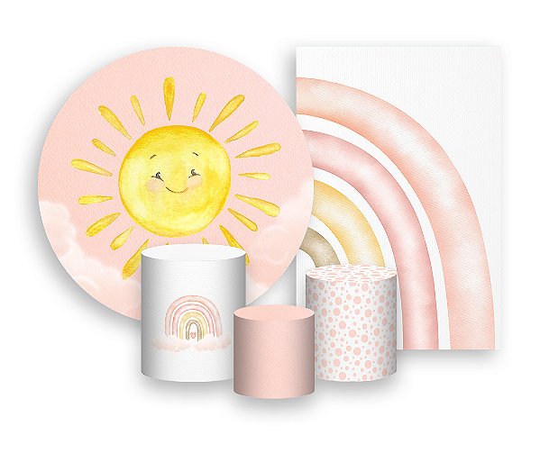 Kit 2 Painéis De Festa + Trio De Capas Cilindro - Primeira Volta ao Sol Céu Aquarela 013