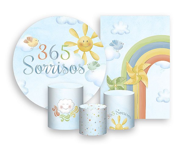 Kit 2 Painéis De Festa + Trio De Capas Cilindro - 365 Sorrisos Aquarela 017