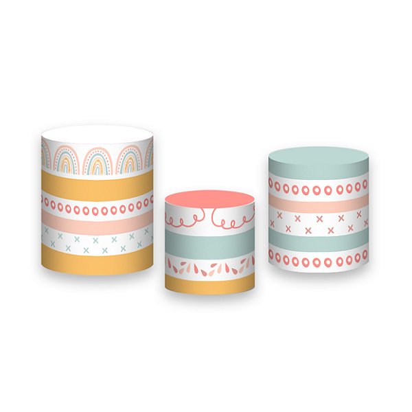 Trio De Capas De Cilindro - Arco-íris Boho Rosado 001