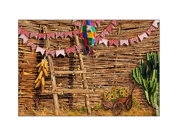 Fundo Fotográfico 2,20 x 1,50 - Junina Decoração com Escada 013