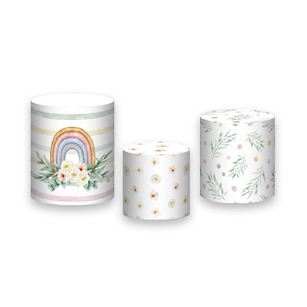 Trio De Capas De Cilindro - Arco-íris Boho Floral 005