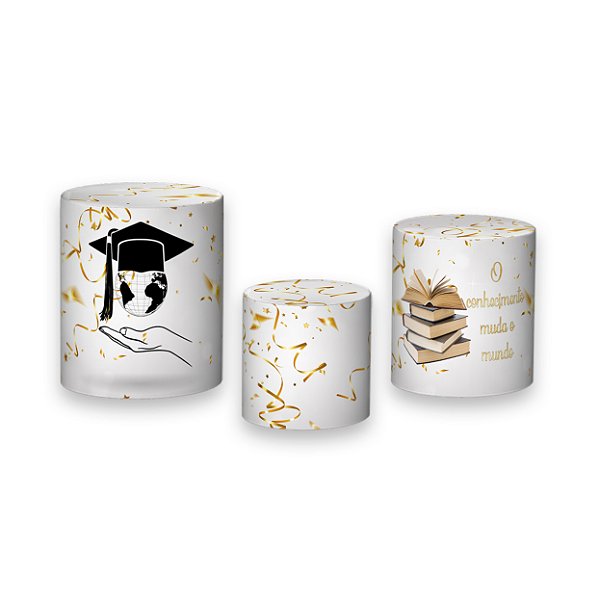 Trio De Capas De Cilindro - Formatura Capelo Prateado 002