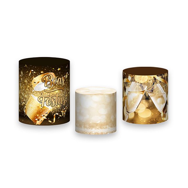 Trio De Capas De Cilindro - Ano Novo Fogos e Taças Douradas 007