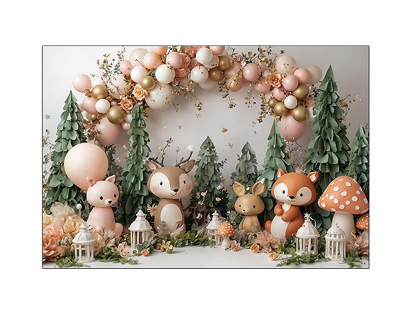 Fundo Fotográfico 2,20 x 1,50 - Bosque Cute Tons Pastéis Realista 012