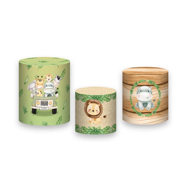 Trio De Capas De Cilindro - Animais Cute Safari 002