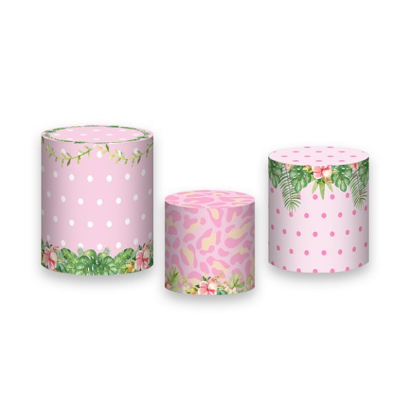 Trio De Capas De Cilindro - Safari Rosa Floral 006