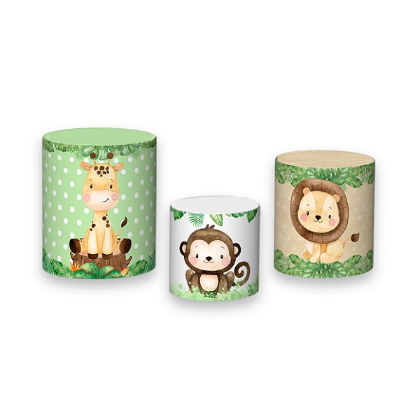 Trio De Capas De Cilindro - Safari Animais Cute 007