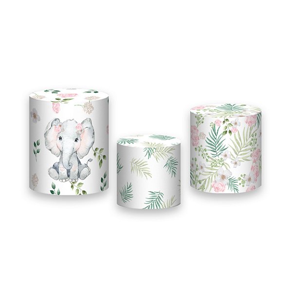 Trio De Capas De Cilindro - Elefantinha Floral Aquarela 031