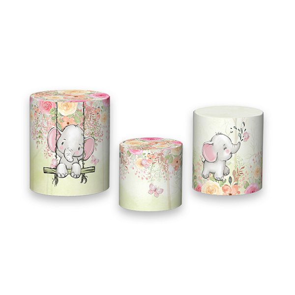Trio De Capas De Cilindro - Elefantinha Cute no Jardim 032