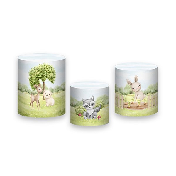 Trio De Capas De Cilindro - Bosque Aquarela 038