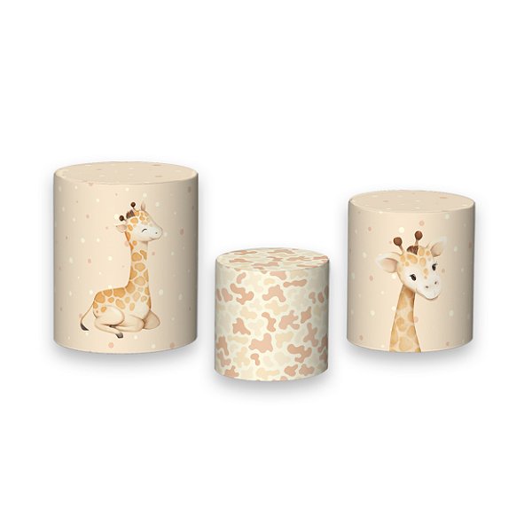 Trio De Capas De Cilindro - Girafinha Cute Laranja e Bege 041