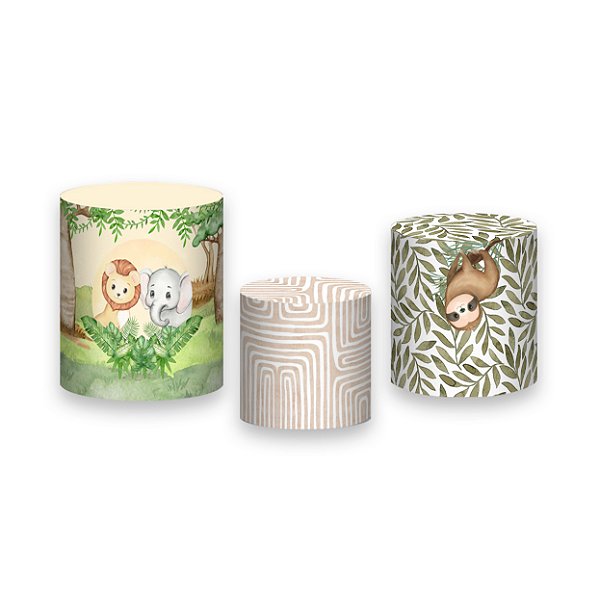 Trio De Capas De Cilindro - Safari Verde e Bege 046