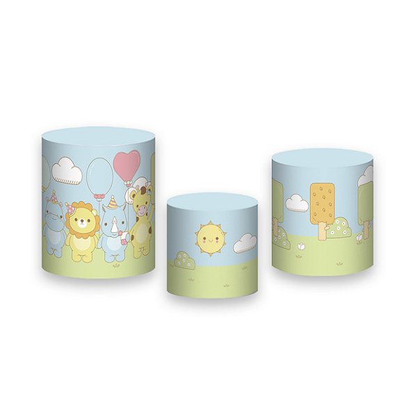 Trio De Capas De Cilindro - Safari Animais Desenho 048