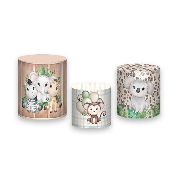 Trio De Capas De Cilindro - Animais Cute Aquarela 054
