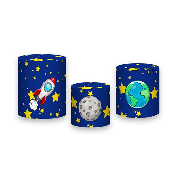 Trio De Capas De Cilindro - Astronauta Galáxia Azul Estrelada 003