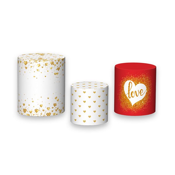 Trio De Capas De Cilindro - Casamento Love Corações Dourados 001