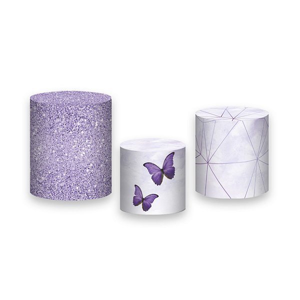 Trio De Capas De Cilindro - Borboletas Roxo Aquarela 003