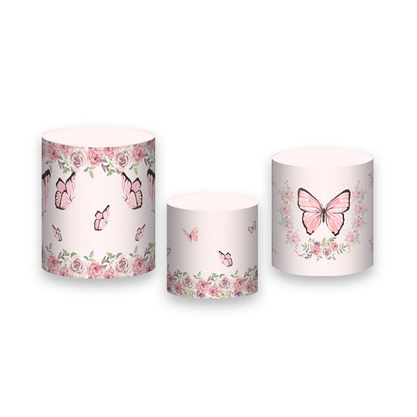 Trio De Capas De Cilindro - Borboletas Rose 016