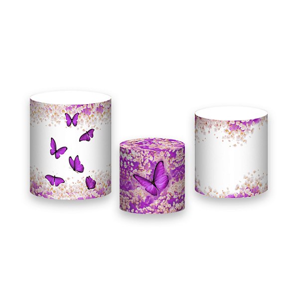 Trio De Capas De Cilindro - Borboletas Roxo Floral 022