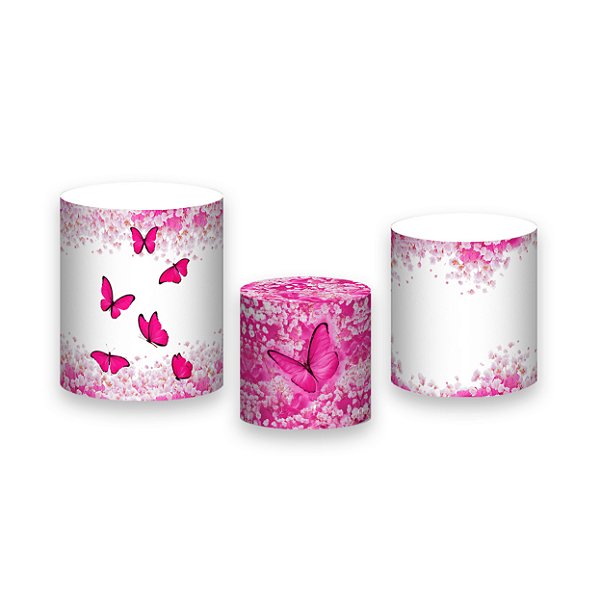 Trio De Capas De Cilindro - Borboletas Pink Floral 024