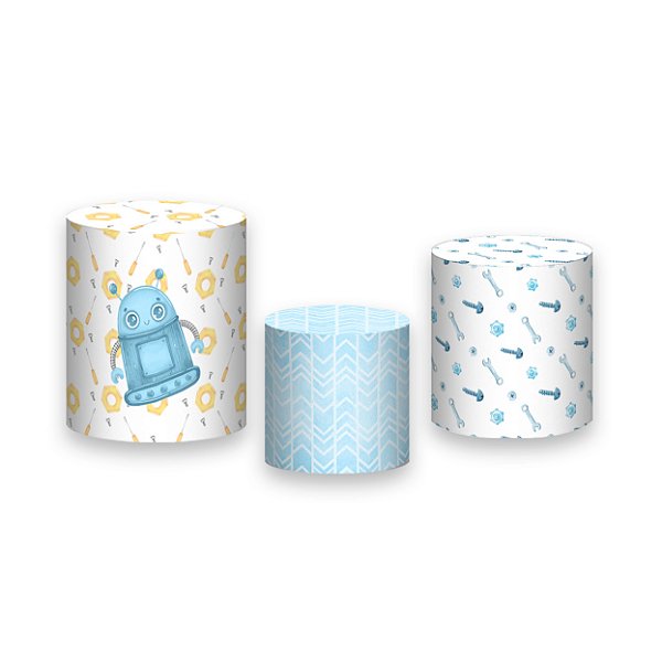 Trio De Capas De Cilindro - Robô Cute Azul 016