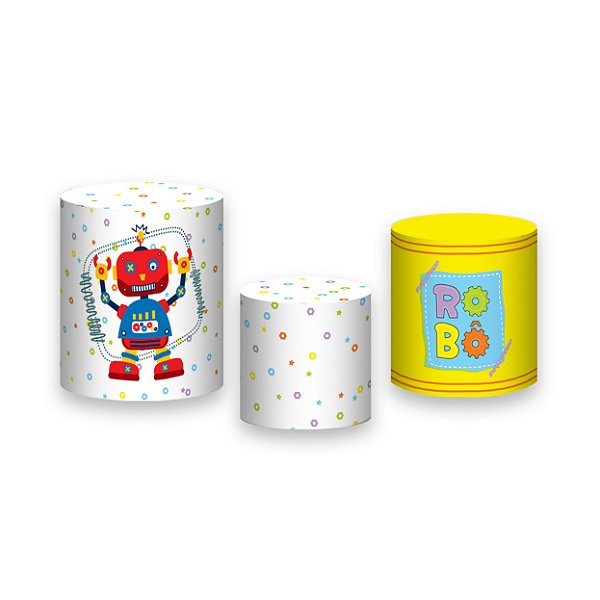 Trio De Capas De Cilindro - Desenho de Robô Cute com Bolinhas 018