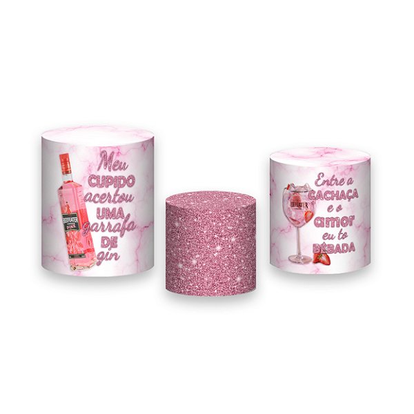 Trio De Capas De Cilindro - Boteco Bebida Rosa Efeito Glitter 003