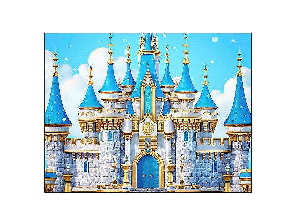 Fundo Fotográfico 1,55 x 1,20 - New Born Castelo Azul e Dourado 013