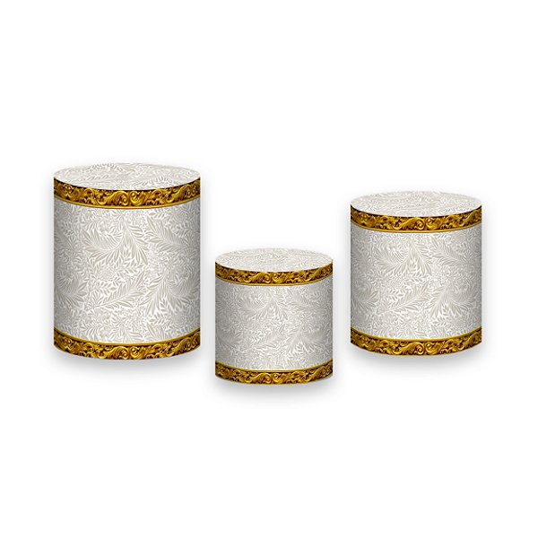 Trio De Capas De Cilindro - Batizado Espirito Santo Bege e Dourado 012