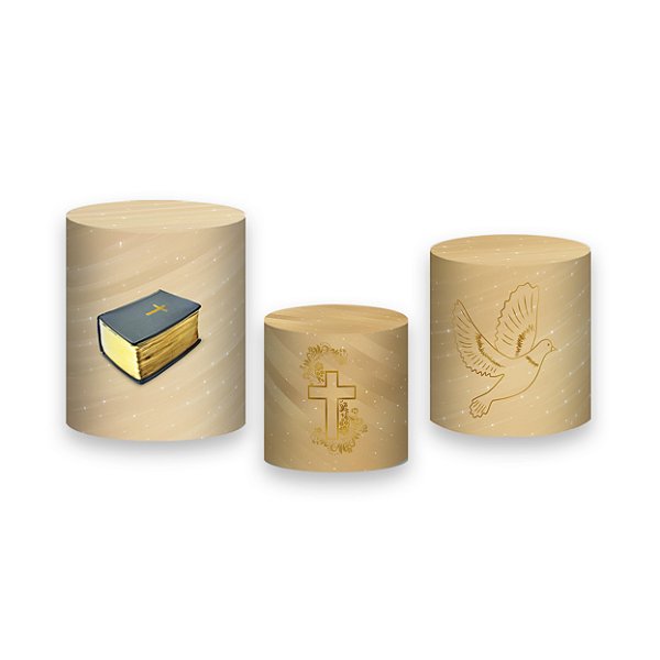 Trio De Capas De Cilindro - Primeira Comunhão Bege 015