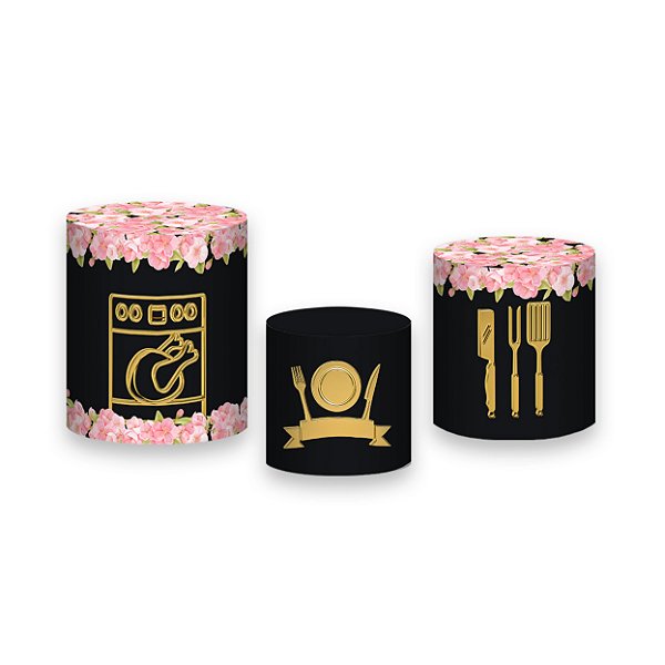 Trio De Capas De Cilindro - Chá de Cozinha Rosa com Dourado 005