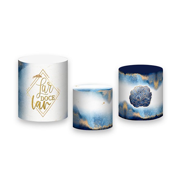 Trio De Capas De Cilindro - Chá de Casa Nova Floral Azul 007
